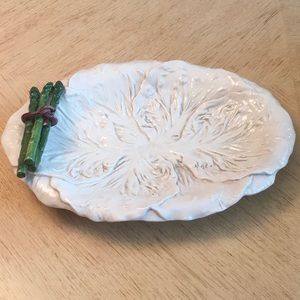 Mid Century Italian Cabbage Leaf and Asparagus Platter
